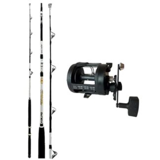 kit combo per la pesca in mare a traina costiera con canna da pesca 30/80 lb + mulello rotante con guidafilo frizione stella