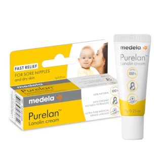 Medela Purelan Crema alla Lanolina per Capezzoli, Sollievo Rapido per Capezzoli Dolenti e Pelle Secca, a Base di Ingredienti Naturali, Ipoallergenica e Dermatologicamente Testata, Senza Profumo, 7 g