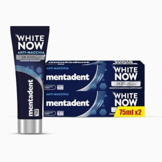 Mentadent Dentifricio White Now Anti-macchia, Dentifricio Sbiancante con White-Correct e White-Infinity Technology, 2x75ml