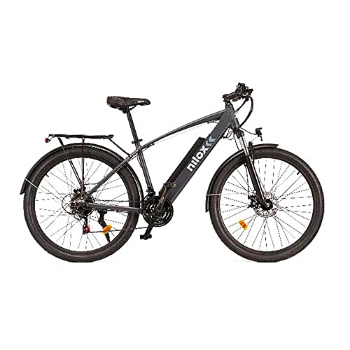 Nilox, E-Bike X7 Plus, Trekking Bike con Pedalata Assistita, 80 km di Autonomia, Fino a 25 km/h, Motore 36 V 250 W, Batteria al Litio da 36 V- 13 Ah, Copertoni Semi Tassellati 27.5" x 2.10"