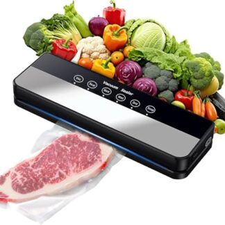 Macchina Sottovuoto,Potente 90Kpa Precisione 5 in 1 Sistema di Conservazione degli Alimenti Sottovuoto, 30 Sacchetti Sottovuoto, Modalità a Secco e Umido Nero (Nero-5h1)