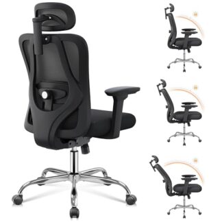 DEVAISE Sedia da Ufficio Ergonomica, Supporto Lombare e Braccioli Regolabile, Inclinazione a 3 Posizioni, Poggiatesta Regolabile in 3D-Altezza, per Ufficio e Home Office Max 136kg, Nero