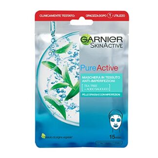 Garnier SkinActive, Maschera in tessuto anti-imperfezioni e idratante Pure Active, Per pelli grasse con imperfezioni