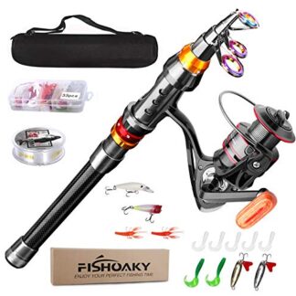 FISHOAKY Canna da Pesca Spinning, Fibra di Carbonio Canne Pesca Telescopica per Acqua Salata & Acqua Dolce | Bambini e Adulti | Diga, Mare, Junior, Barca, Surf, Lago, Daiwa, (1.8)
