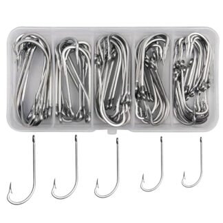 O'shaughnessy - Set di ami da pesca in acqua salata, 50 pezzi, in acciaio inox, gambo lungo, forgiati, ami da pesca per acqua dolce e salata, dimensioni 1/0-7/0