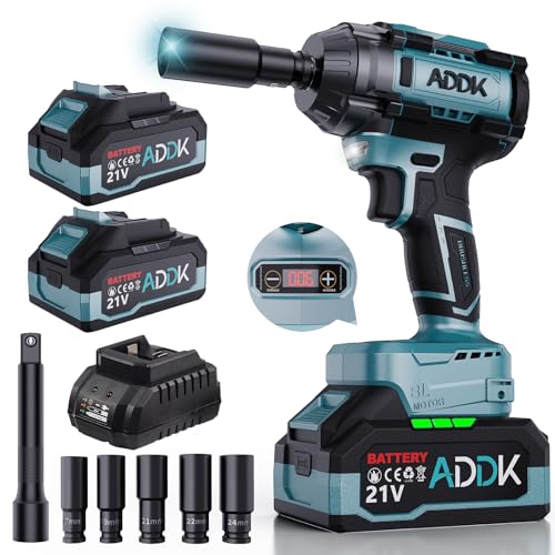 MOTUZP Chiave a urto senza fili, Avvitatore a Impulsi, coppia massima 1000 nm. Trapano Avvitatore a Batteria con due 21v batteria avvitatore a urto con 5 boccole a shock (17,19,21,22,24 mm)